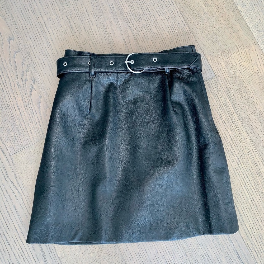H&M Faux Leather Belted Mini Skirt